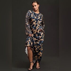 anthropologie conditions apply long flare sleeve printed slip maxi dress